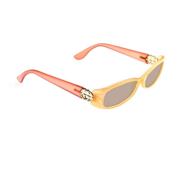 Gucci '00s Peach & Red Signature Rectangular Frame Sunglasses with Brown Lenses