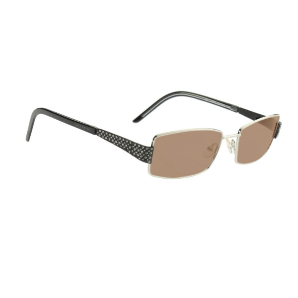 Valentino '90s Crystal Black Rectangular Frame Sunglasses VAL5581 with Brown Lenses