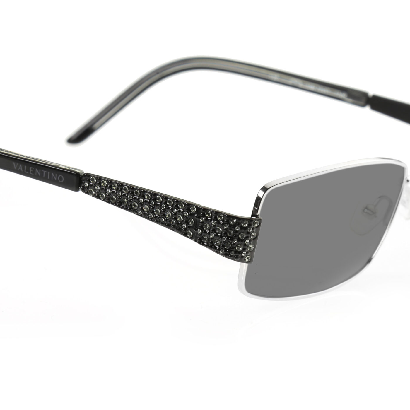 Valentino '90s Crystal Black Rectangular Frame Sunglasses VAL5581 with Black Lenses - Image 3