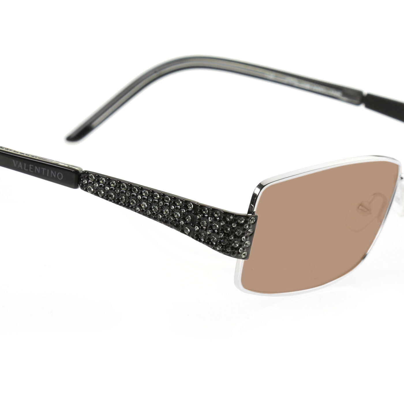 Valentino '90s Crystal Black Rectangular Frame Sunglasses VAL5581 with Brown Lenses - Image 3