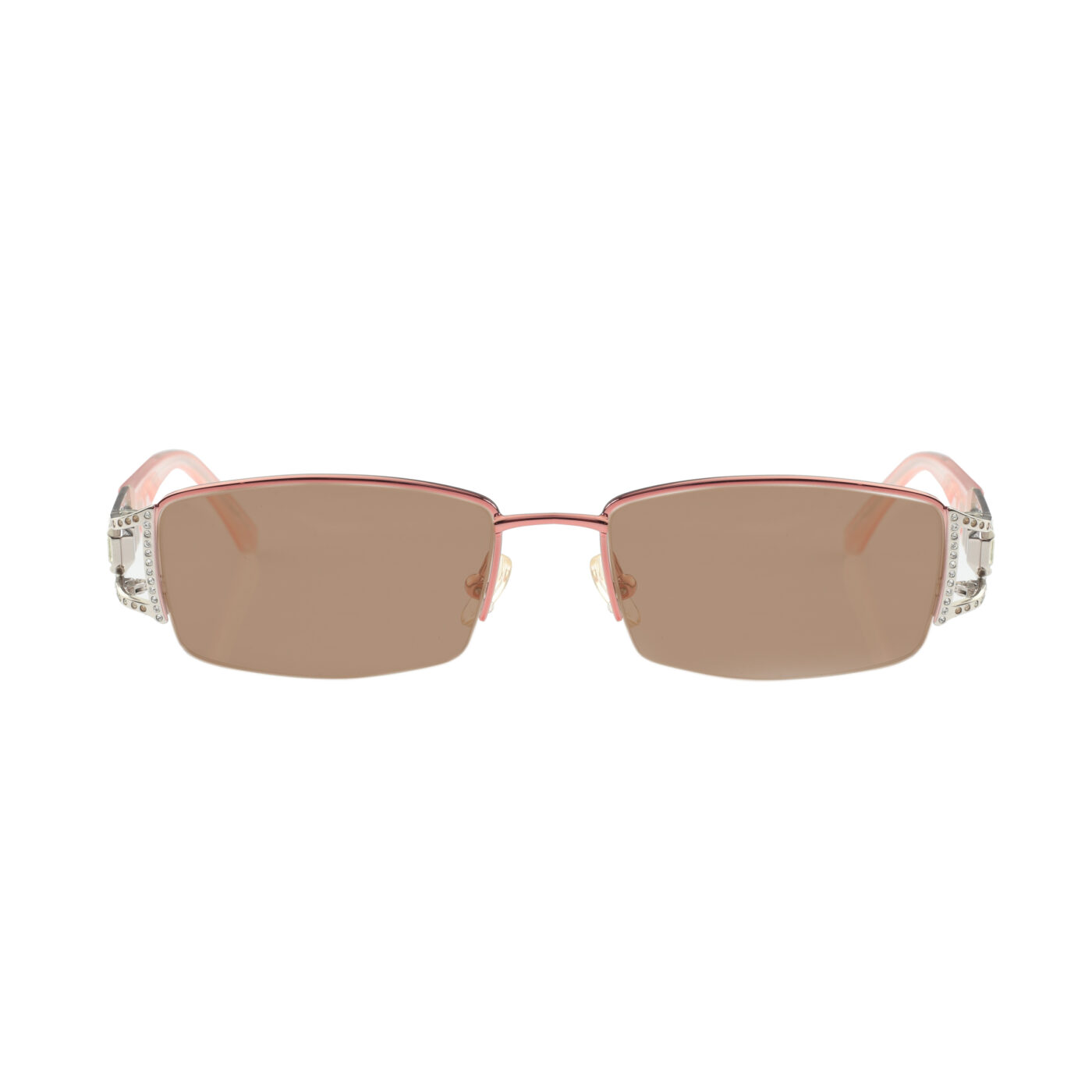 Valentino '90s Baby Pink Crystal Half Rim Sunglasses with Brown Lenses - Image 2