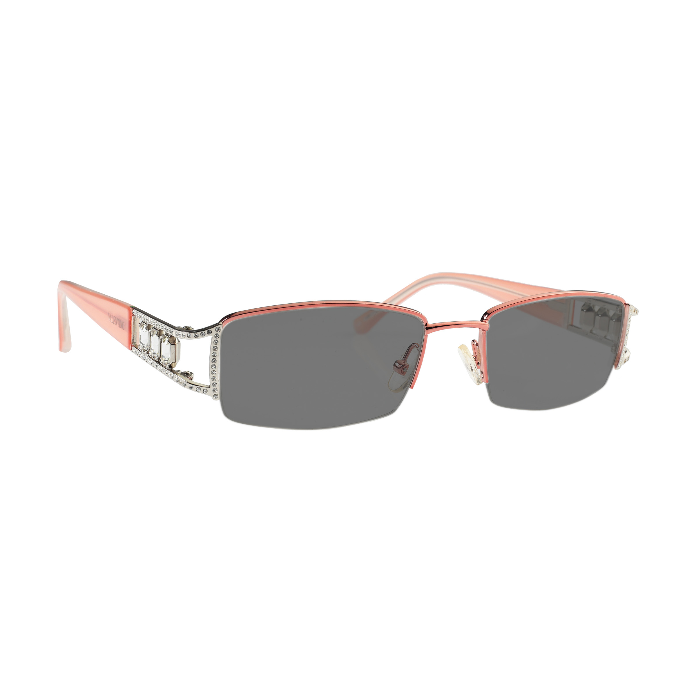 VALENTINO 5608 PDZ (3) Valentino '90s Baby Pink Crystal Half Rim Sunglasses - Image 1