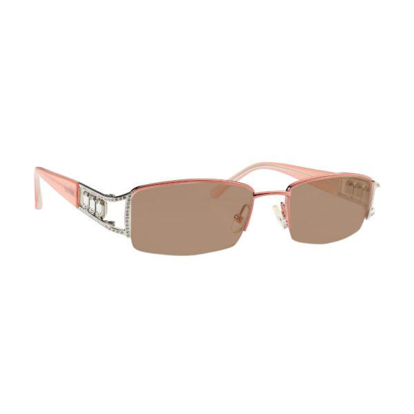 Valentino '90s Baby Pink Crystal Half Rim Sunglasses with Brown Lenses