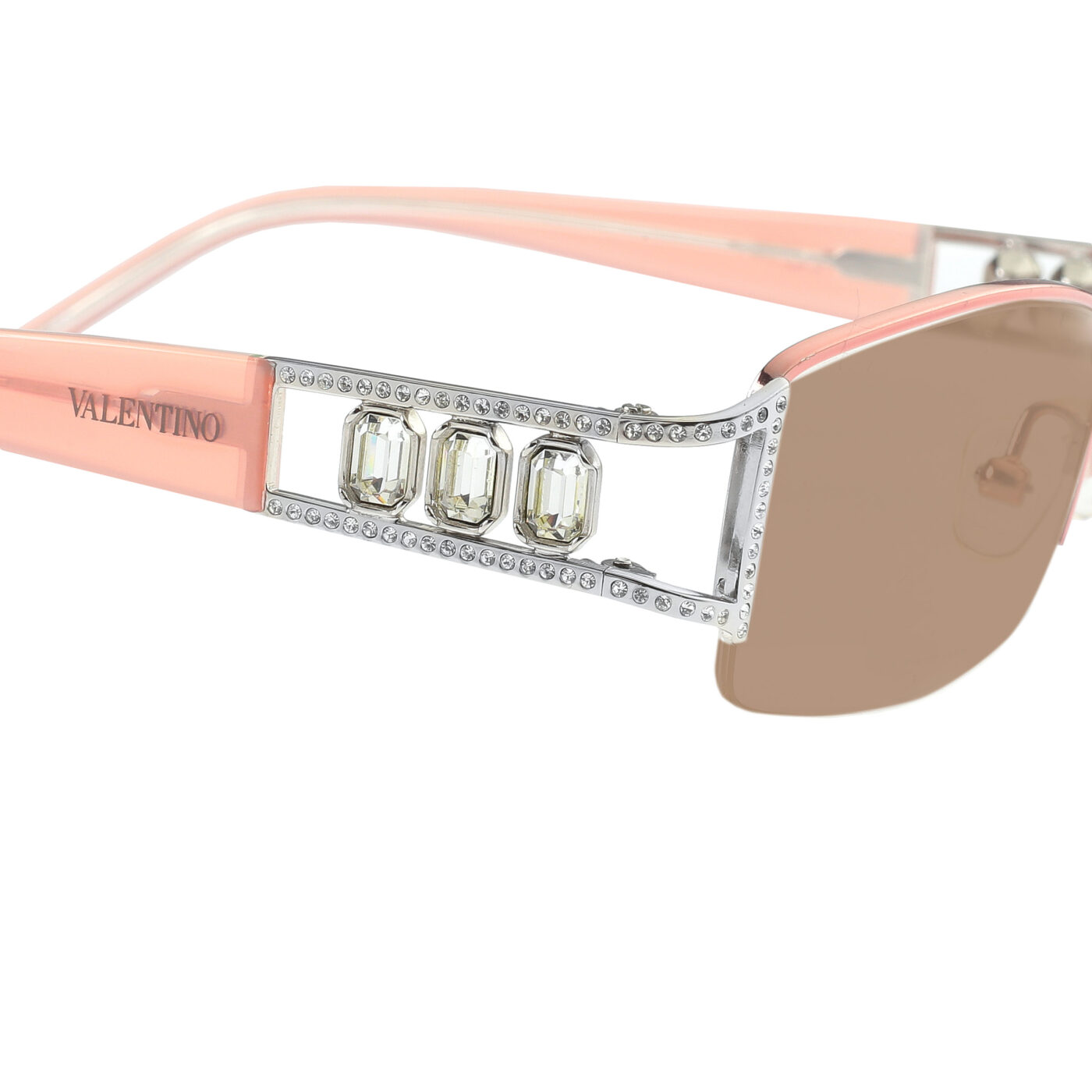 Valentino '90s Baby Pink Crystal Half Rim Sunglasses with Brown Lenses - Image 3