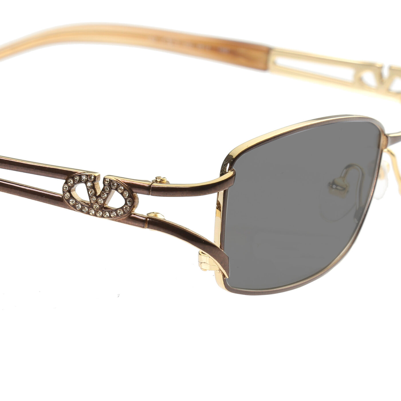 Valentino ’90s Crystal Signature Rectangular Frame Sunglasses with Black Lenses - Image 3