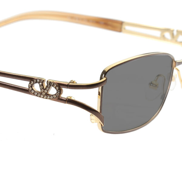 Valentino ’90s Crystal Signature Rectangular Frame Sunglasses with Black Lenses - Image 3