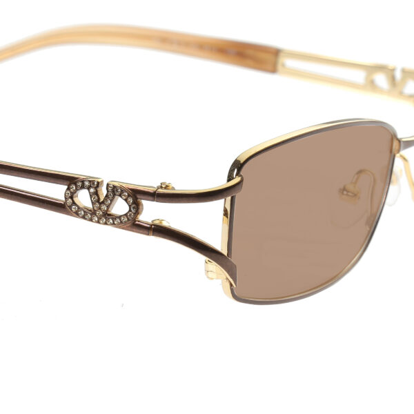 Valentino ’90s Crystal Signature Rectangular Frame Sunglasses with Brown Lenses - Image 3