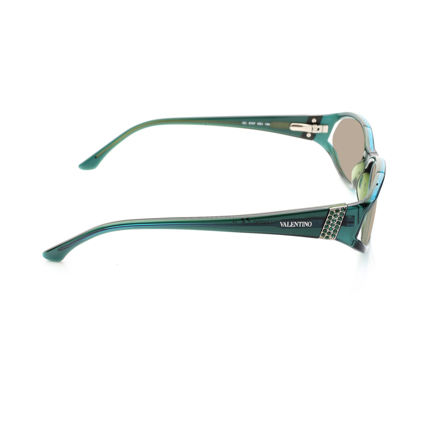 Valentino '00s Bottle Green Crystals Plastic Sunglasses with Brown Lenses - Image 4