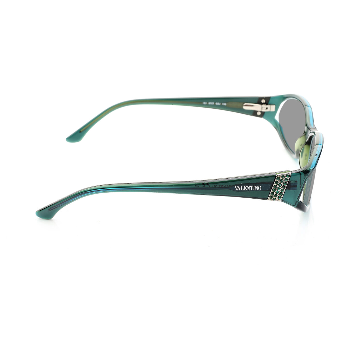 Valentino '00s Bottle Green Crystals Plastic Sunglasses with Black Lenses - Image 3