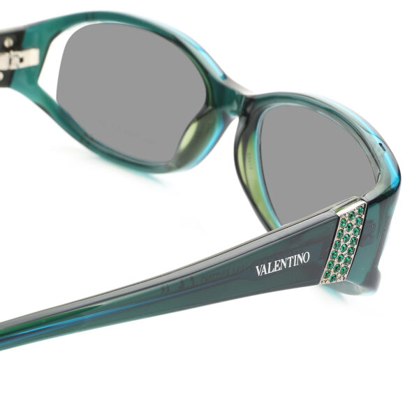 Valentino '00s Bottle Green Crystals Plastic Sunglasses with Black Lenses - Image 4