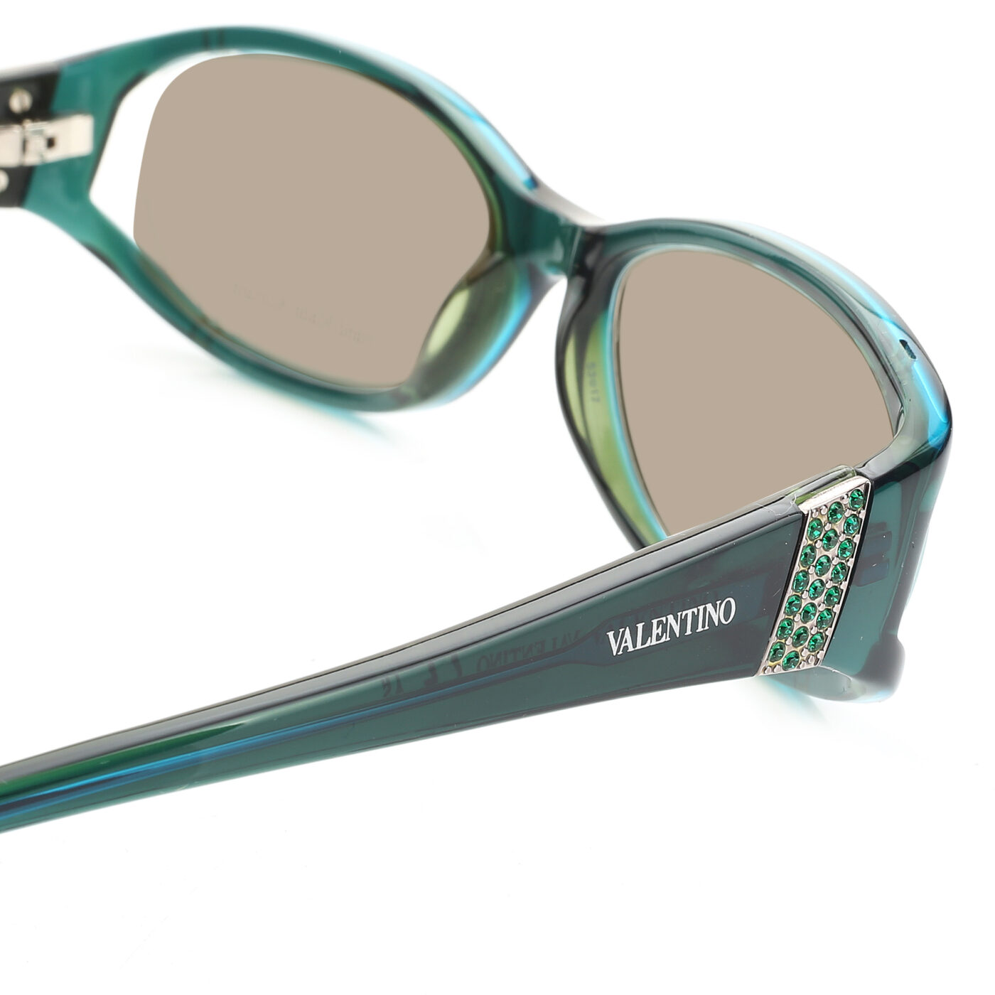 Valentino '00s Bottle Green Crystals Plastic Sunglasses with Brown Lenses - Image 3