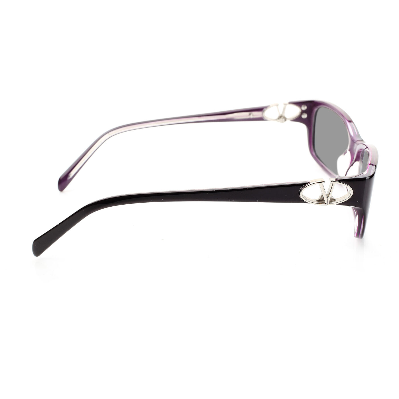 Valentino '00s Signature Dark Purple Plastic Sunglasses with Black Lenses - Image 3