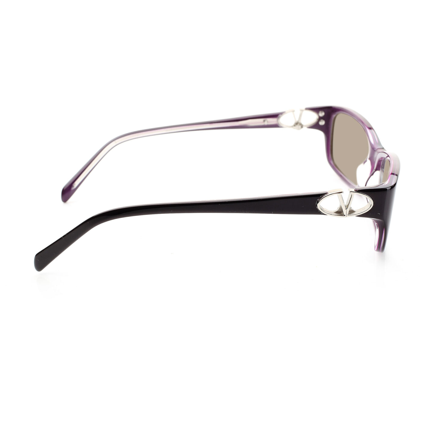 Valentino '00s Signature Dark Purple Plastic Sunglasses with Brown Lenses - Image 3