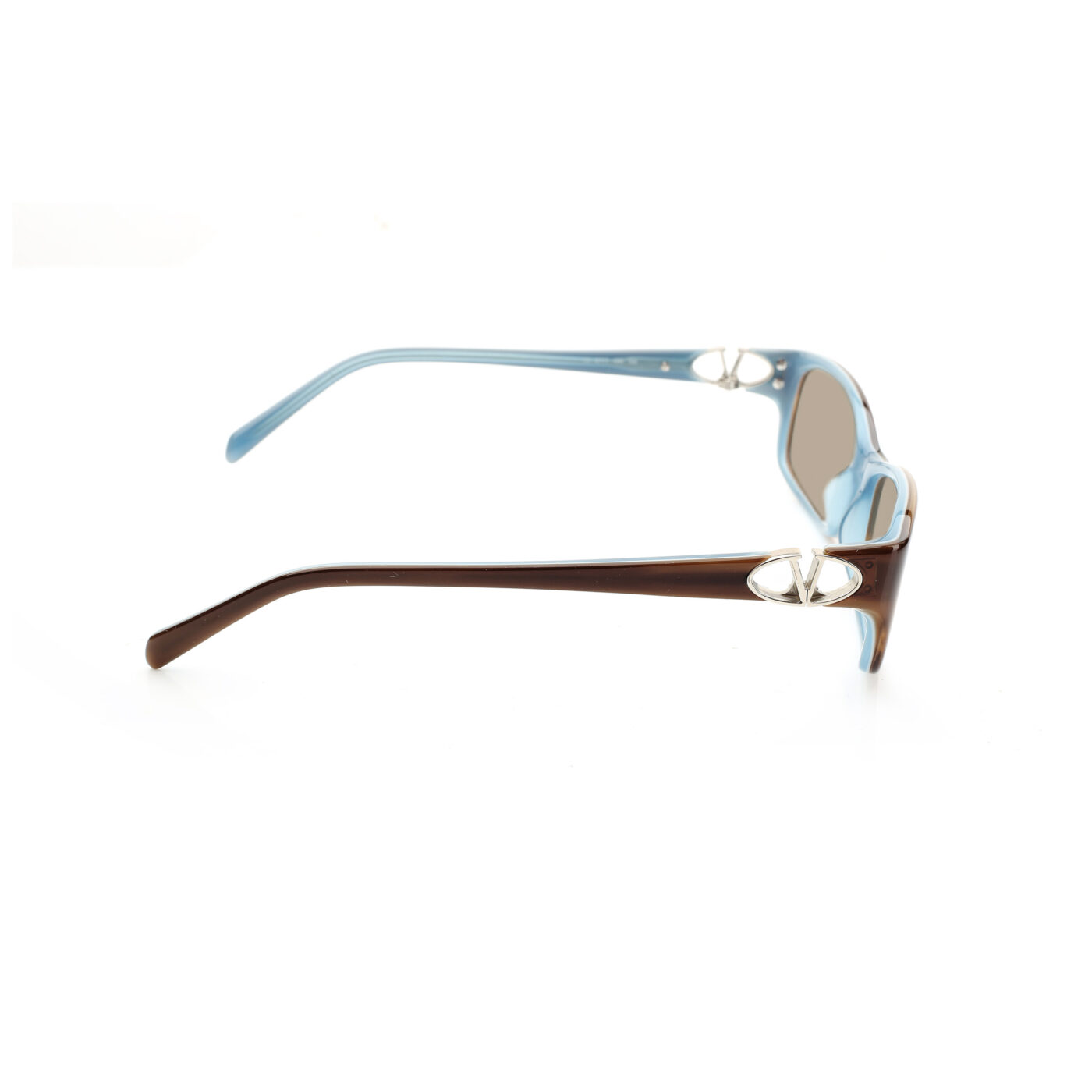 Valentino '00s Signature Brown & Blue Plastic Sunglasses with Brown Lenses - Image 3