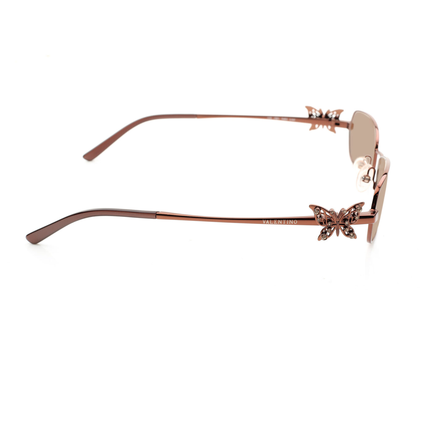 Valentino '90s Brass Crystal Butterfly Detail Sunglasses with Brown Lenses - Image 3