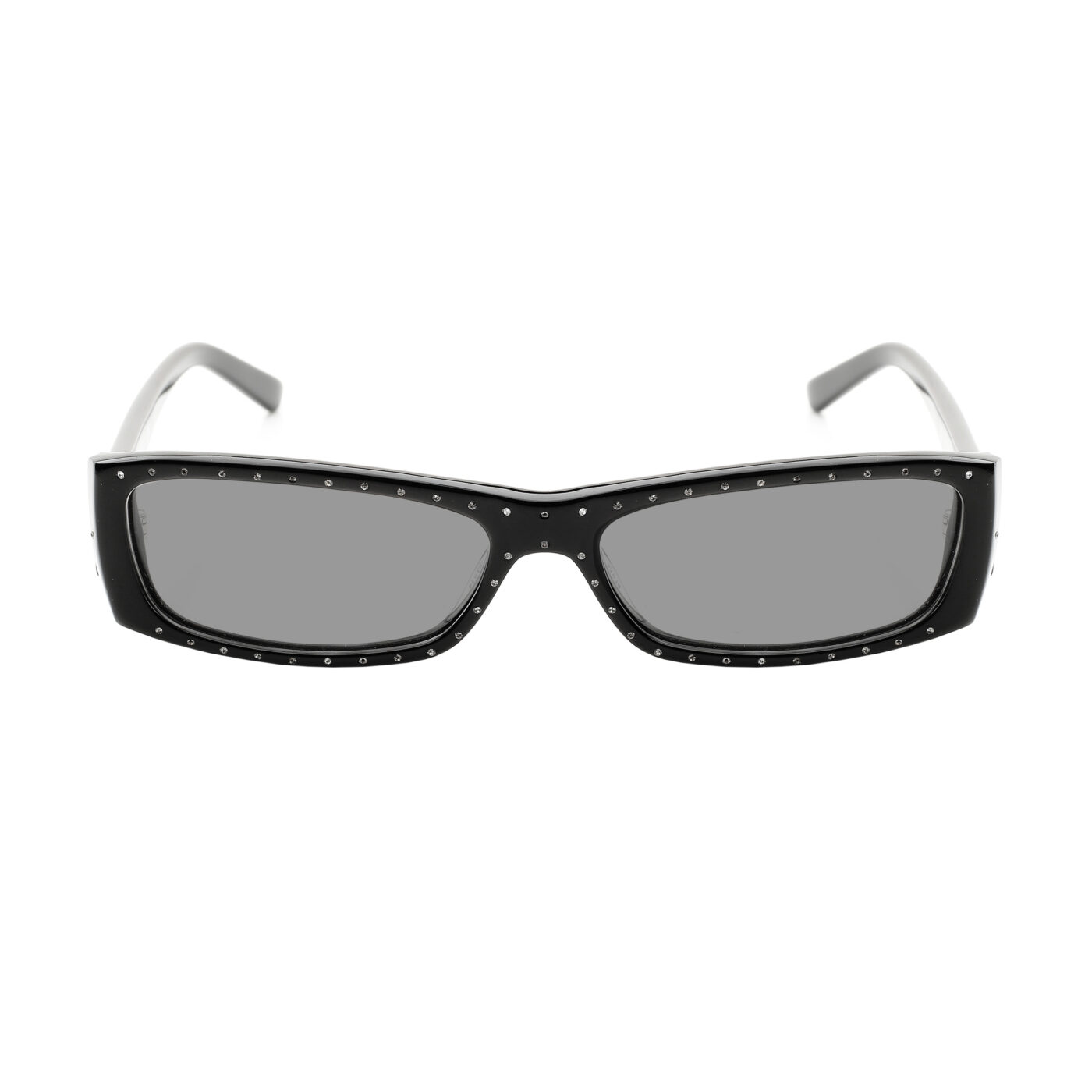 Valentino '00s Black Crystals Plastic Flat Sunglasses with Black Lenses - Image 2