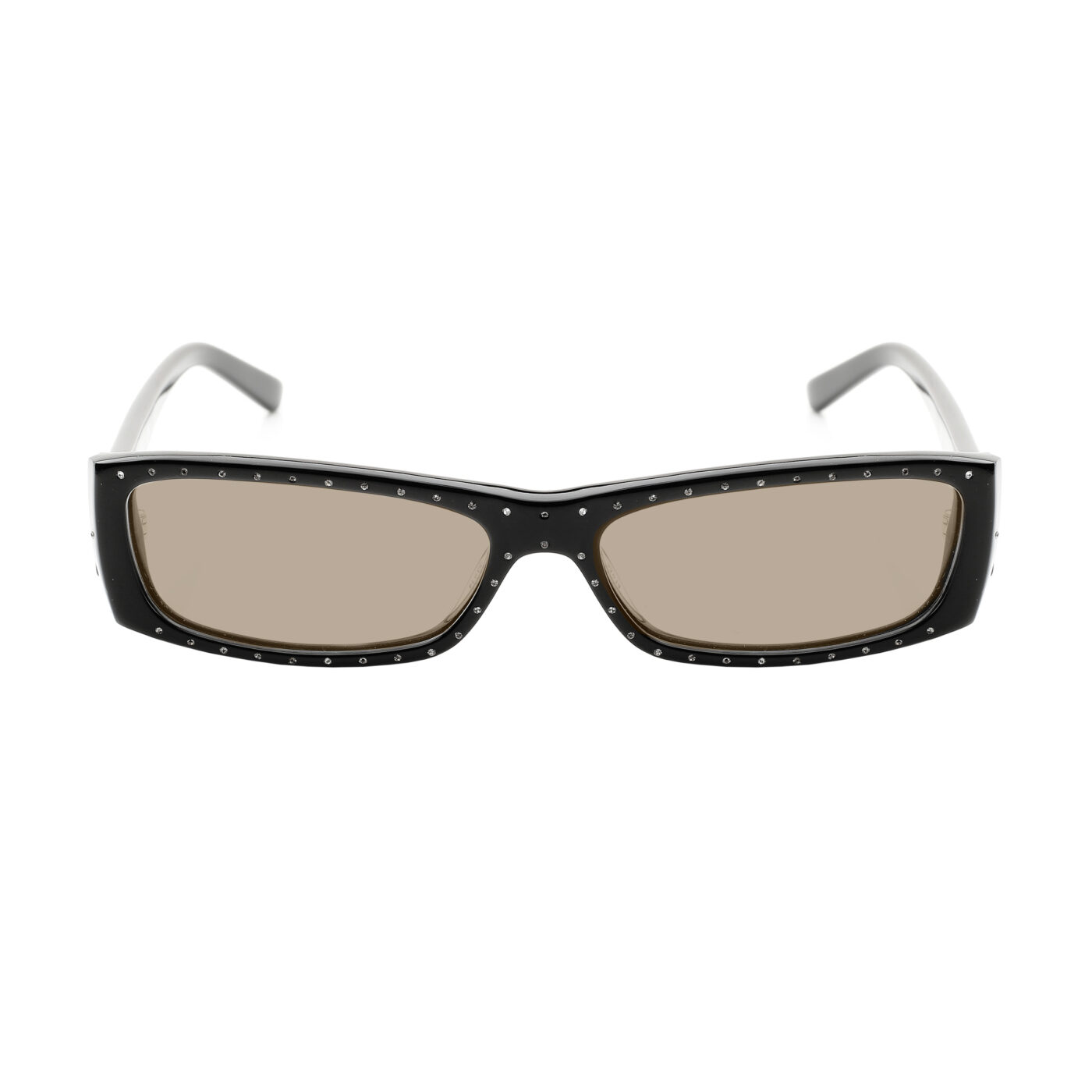 Valentino '00s Black Crystals Plastic Flat Sunglasses with Brown Lenses - Image 2