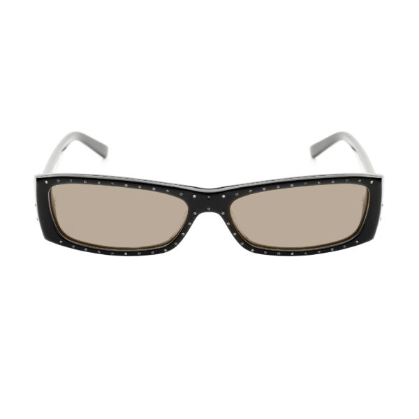Valentino '00s Black Crystals Plastic Flat Sunglasses with Brown Lenses - Image 2