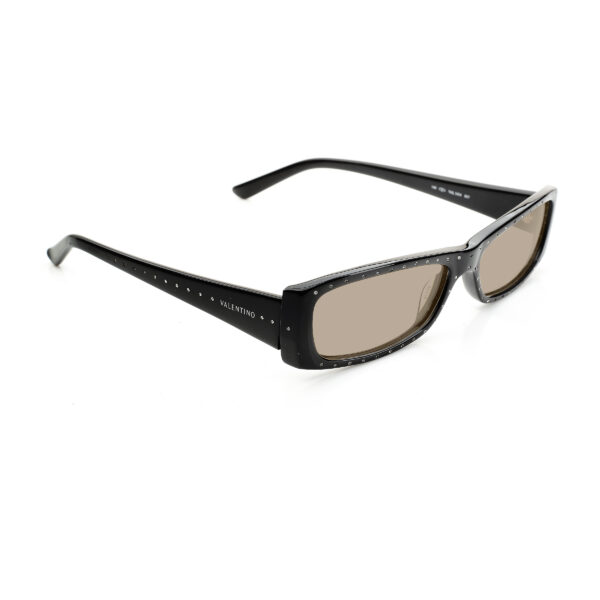 Valentino '00s Black Crystals Plastic Flat Sunglasses with Brown Lenses