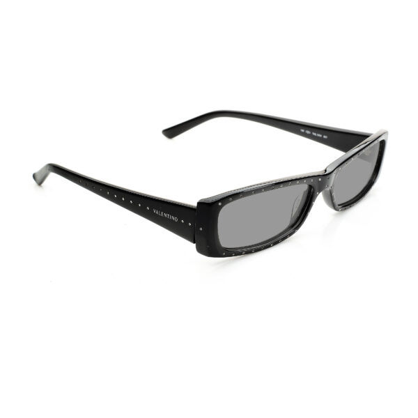 Valentino '00s Black Crystals Plastic Flat Sunglasses with Black Lenses