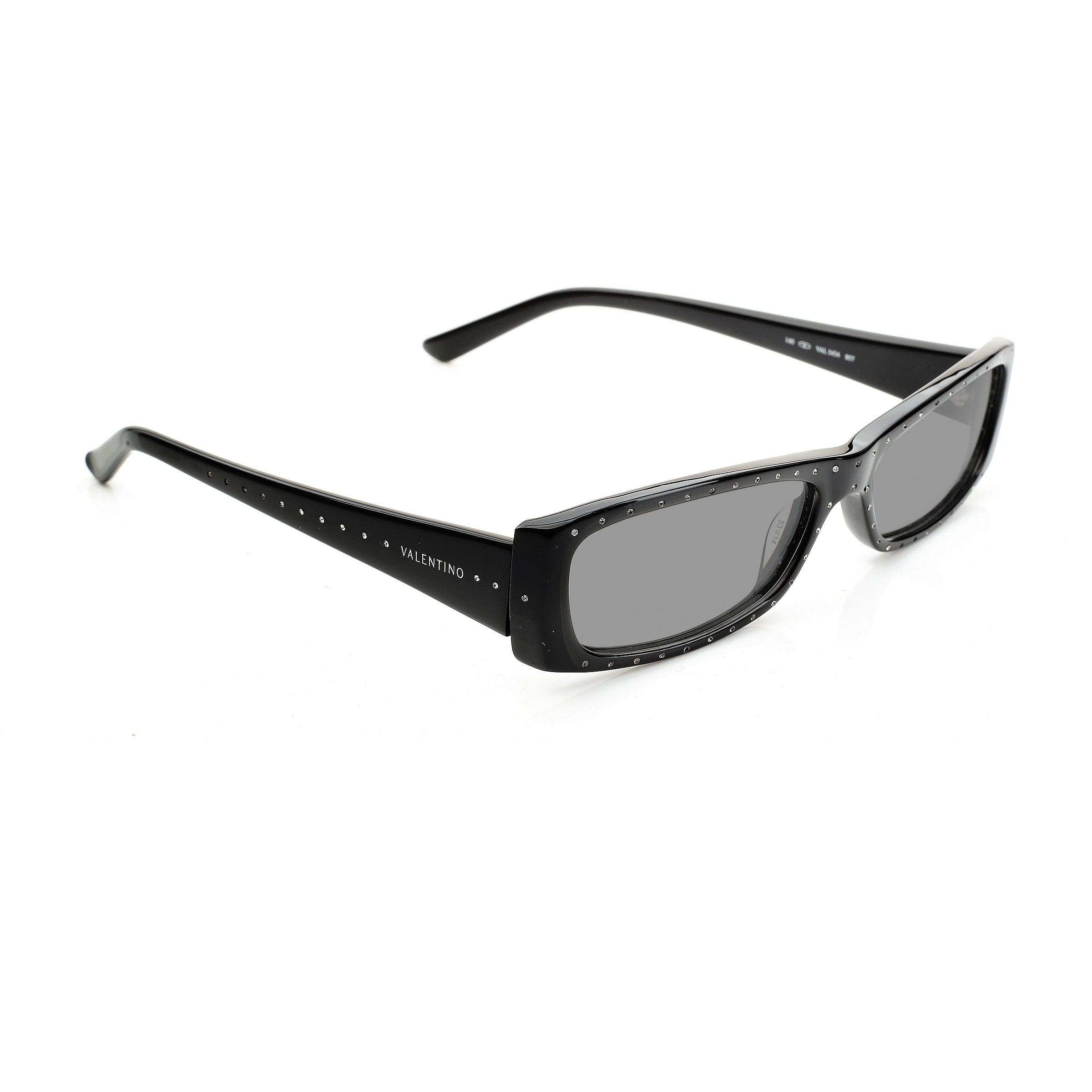 VALENTINO-VAL 5454 (4) Valentino '00s Black Crystals Plastic Flat Sunglasses with Black Lenses - Image 1