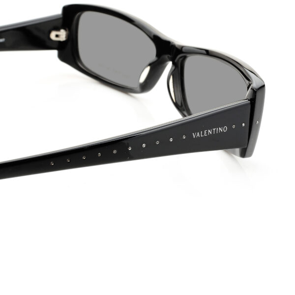 Valentino '00s Black Crystals Plastic Flat Sunglasses with Black Lenses - Image 3