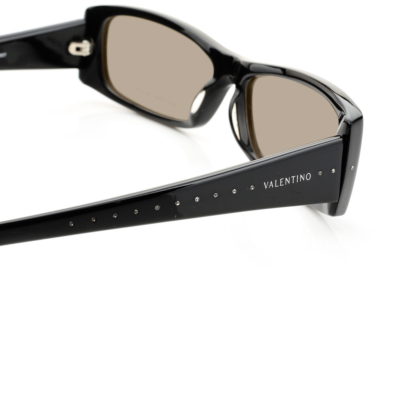 Valentino '00s Black Crystals Plastic Flat Sunglasses with Brown Lenses - Image 3