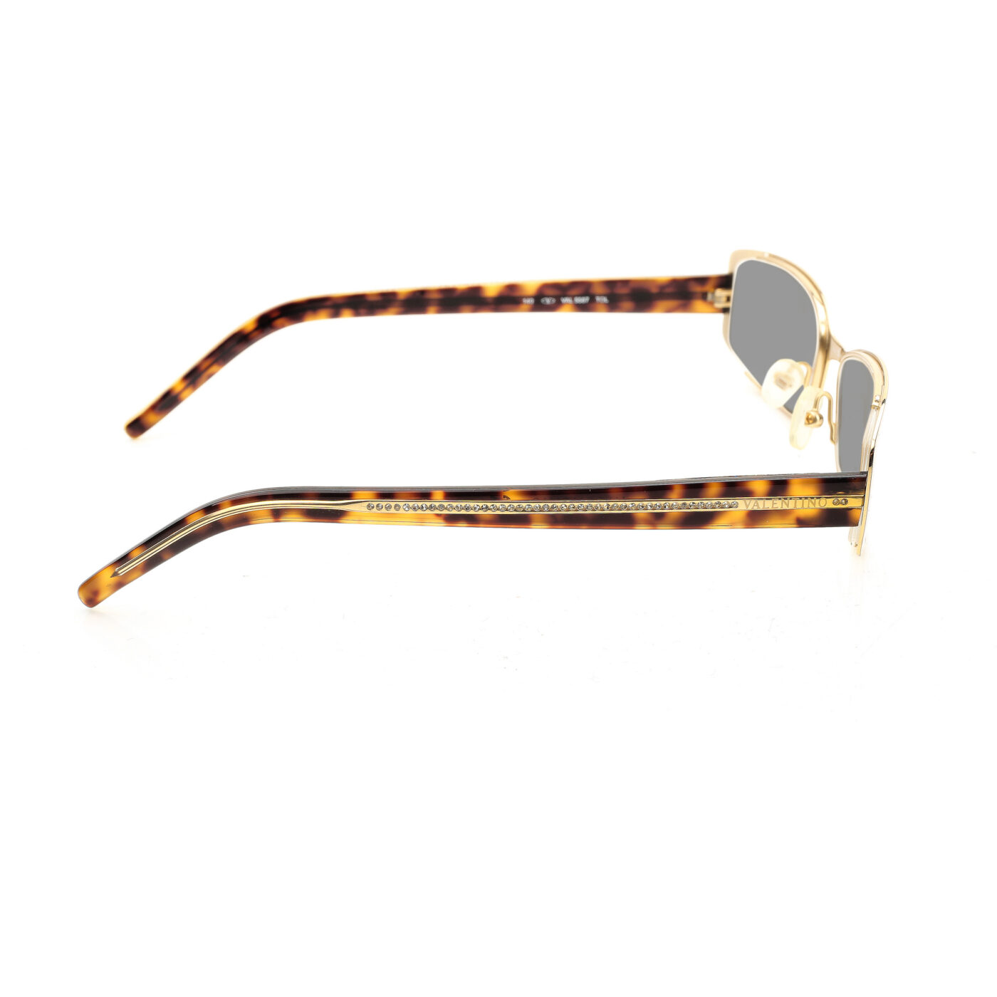Valentino '90s Gold & Brown Crystals Metal Sunglasses with Black Lenses - Image 3