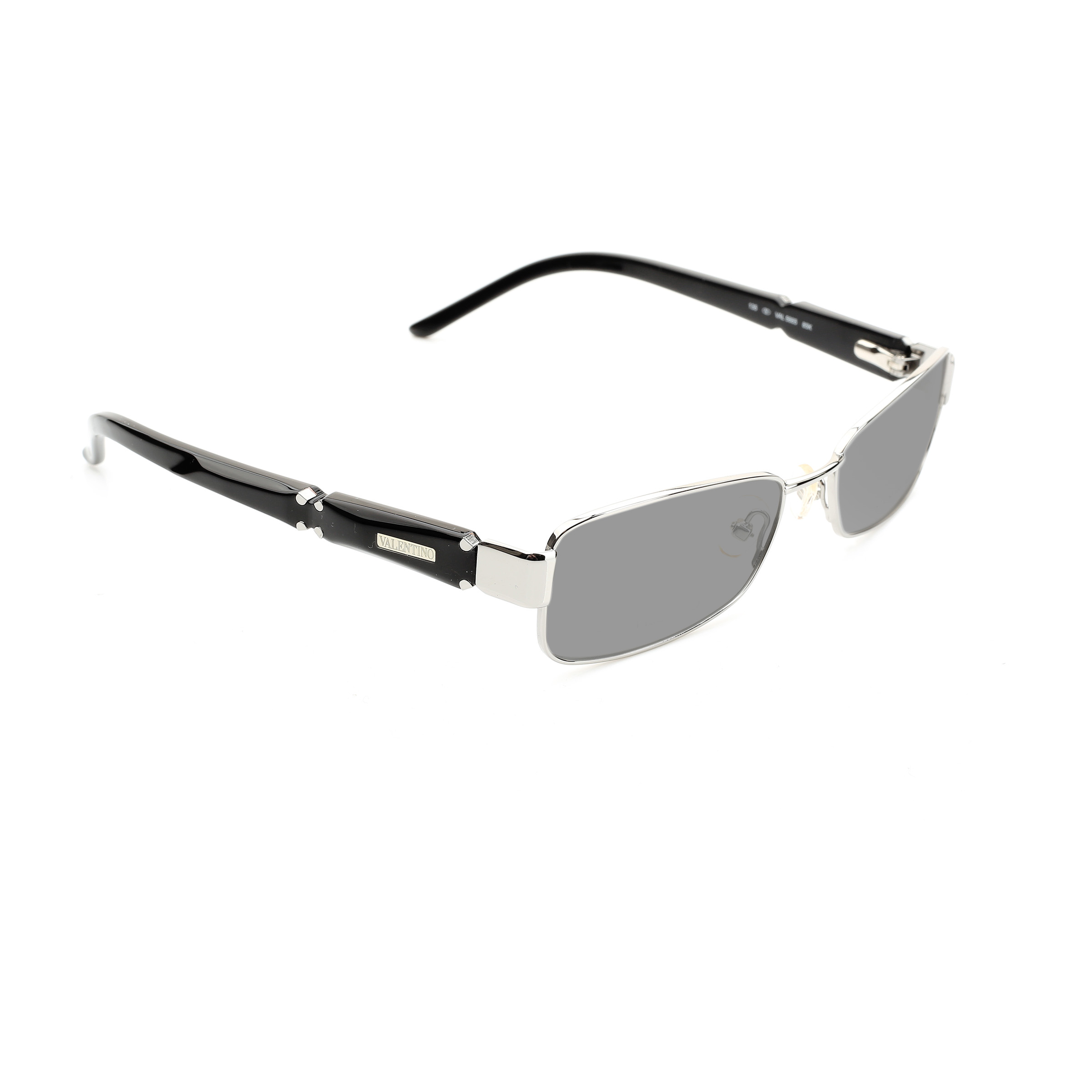 VALENTINO-VAL 5665 (3) Valentino '90s Black & Silver Rectangular Sunglasses with Black Lenses - Image 1