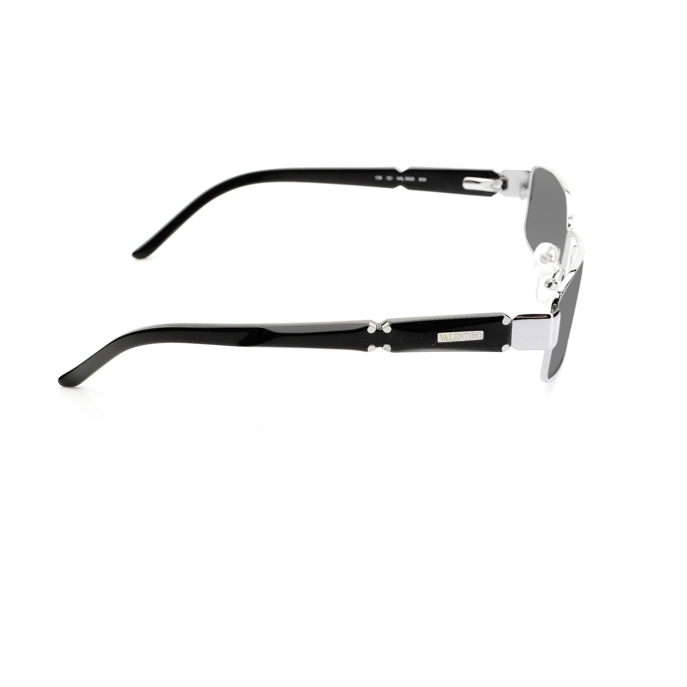 Valentino '90s Black & Silver Rectangular Sunglasses with Black Lenses - Image 3