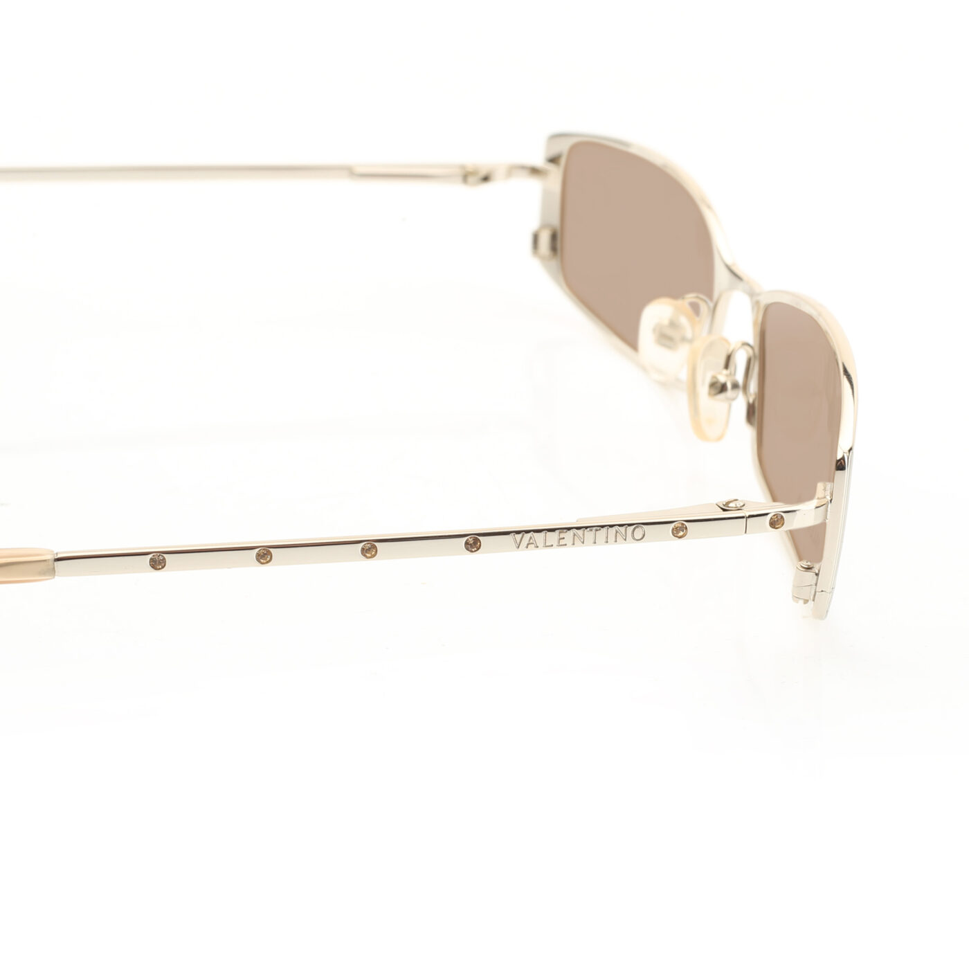 Valentino '90s White Gold Crystals Metal Sunglasses with Brown Lenses - Image 3