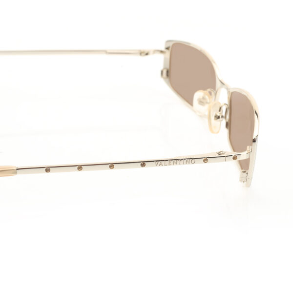 Valentino '90s White Gold Crystals Metal Sunglasses with Brown Lenses - Image 3