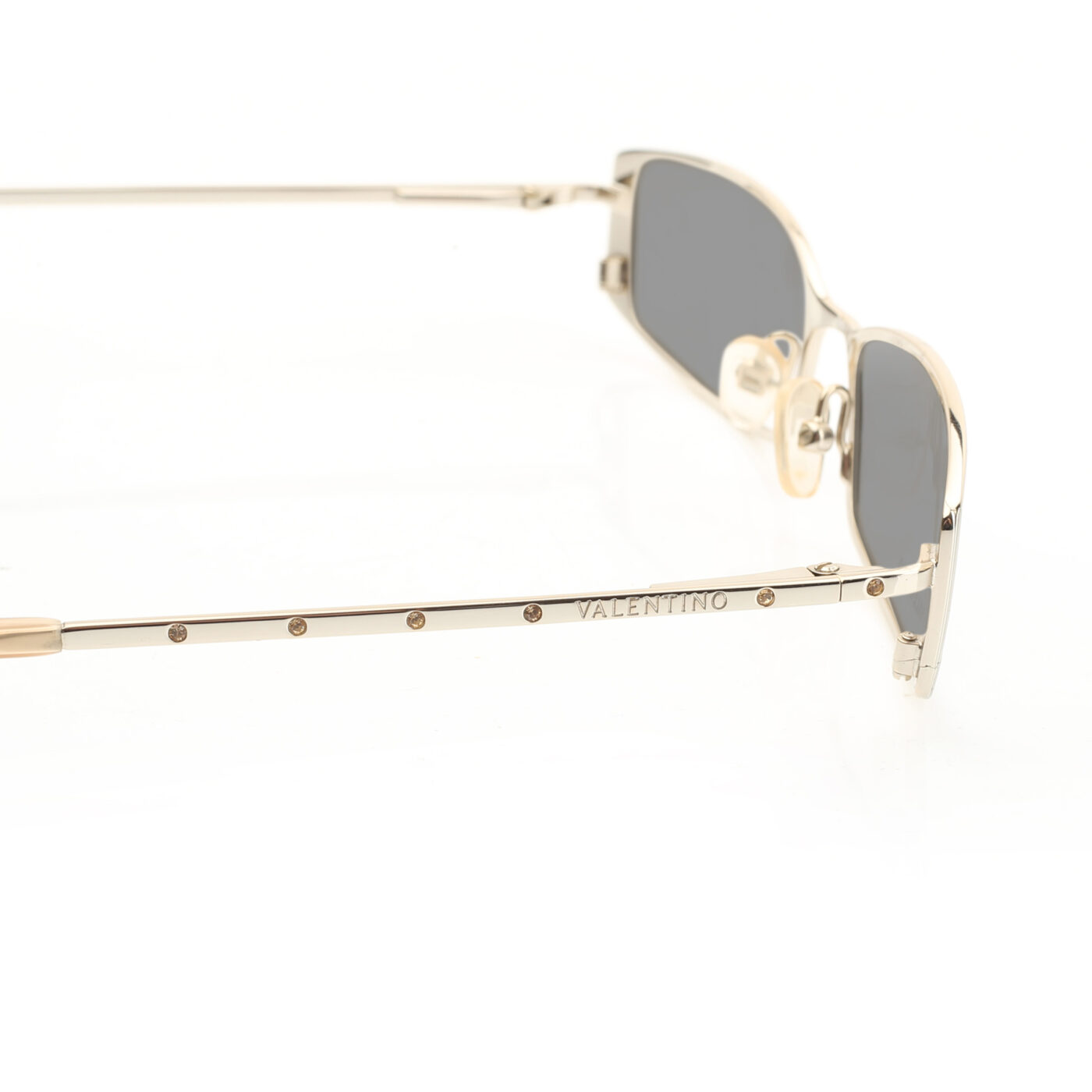 Valentino '90s White Gold Crystals Metal Sunglasses with Black Lenses - Image 3