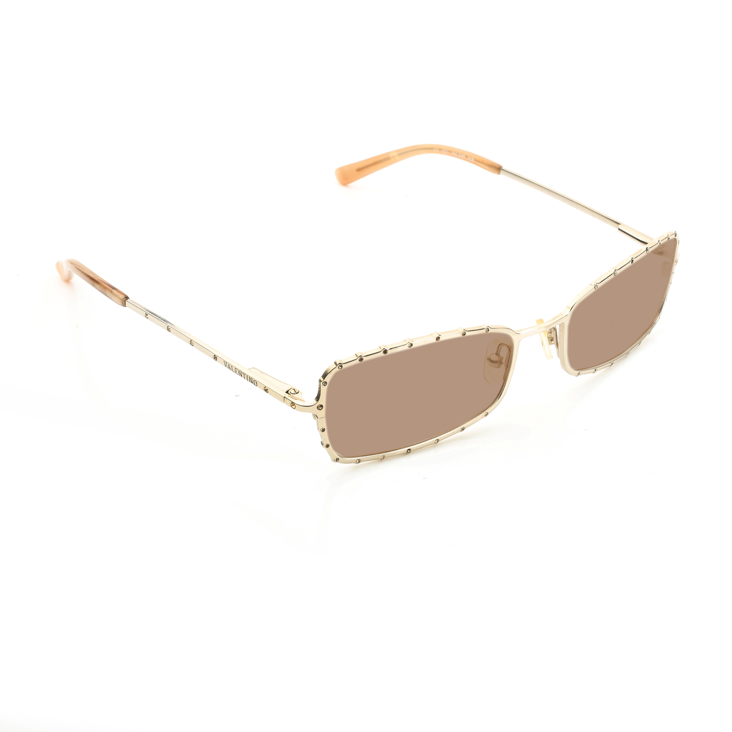 VALENTINO-VAL5459 (1) Valentino ’90s White Gold Raw Crystals Metal Sunglasses with Brown Lenses - Image 1