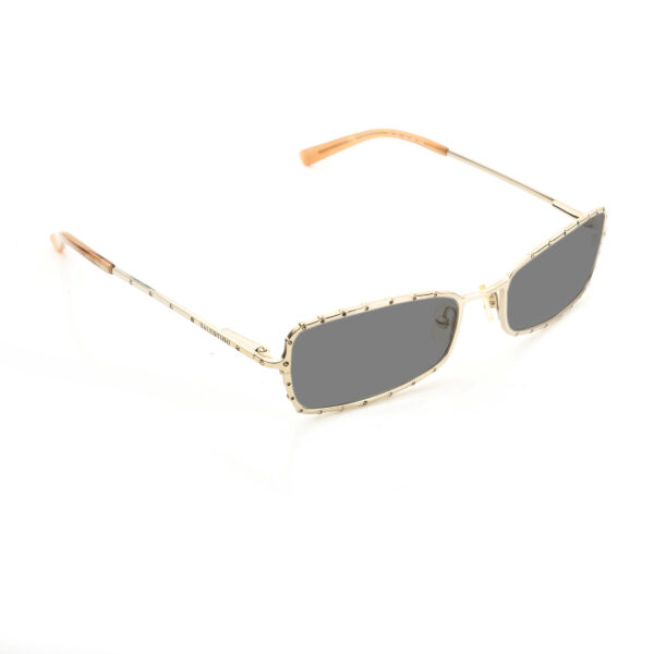 Valentino ’90s White Gold Raw Crystals Metal Sunglasses with Black Lenses