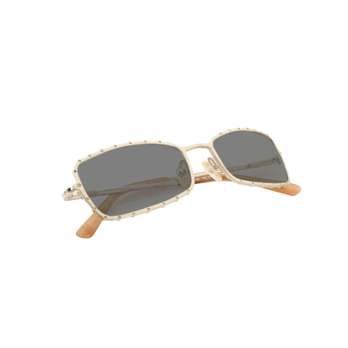 Valentino ’90s White Gold Raw Crystals Metal Sunglasses with Black Lenses - Image 3