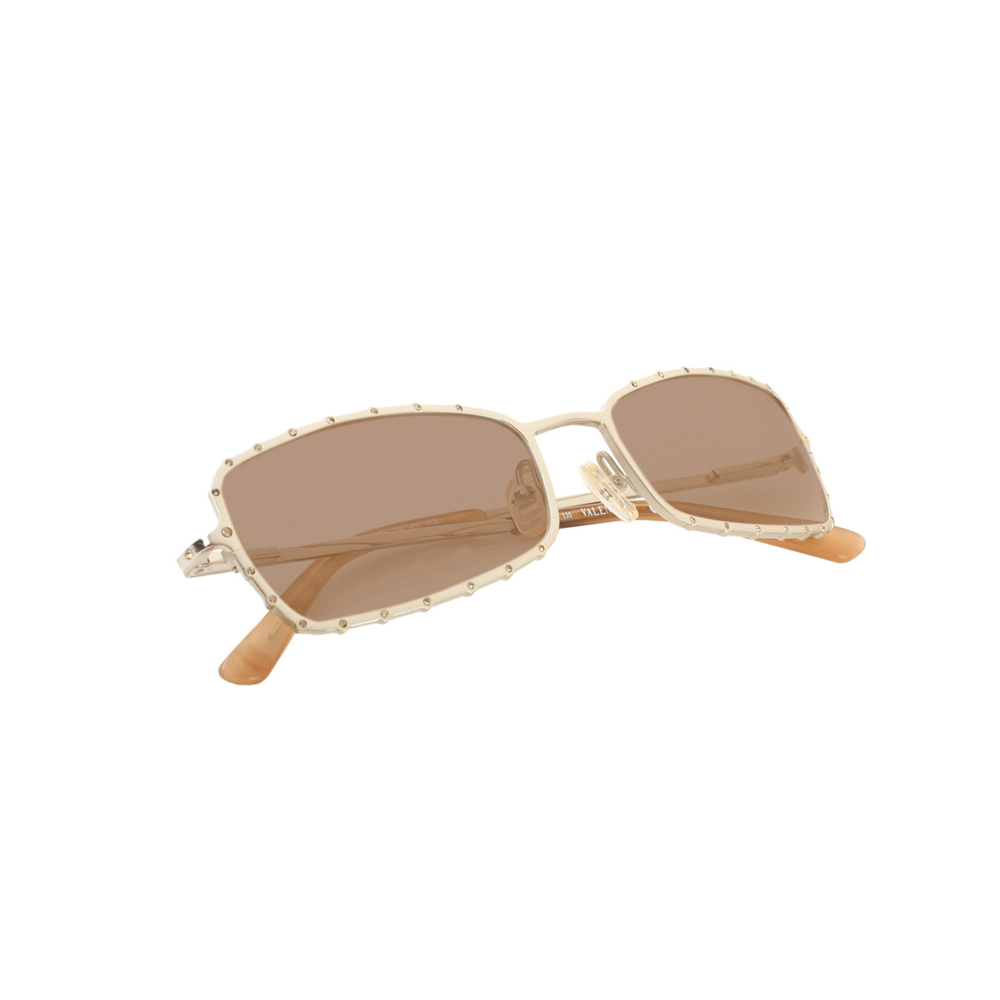 Valentino ’90s White Gold Raw Crystals Metal Sunglasses with Brown Lenses - Image 2