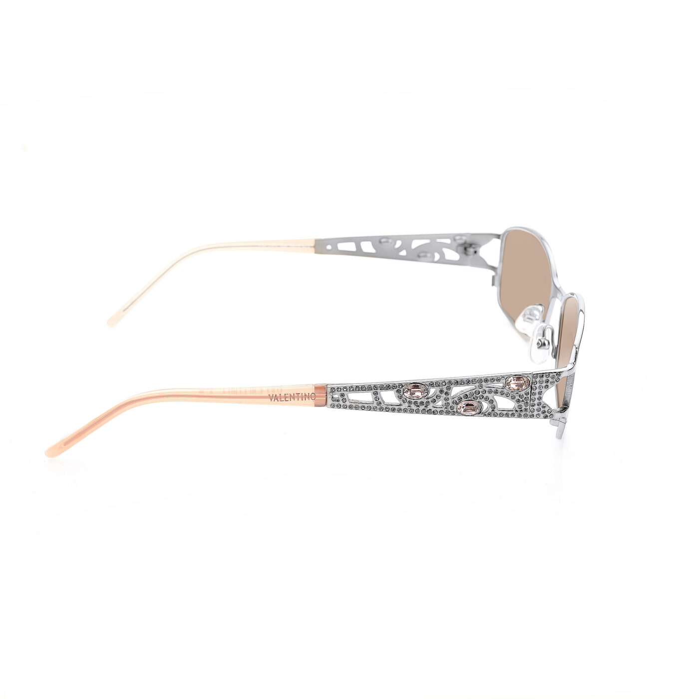 Valentino '90s Baby Pink Crystals Sunglasses with Brown Lenses - Image 4