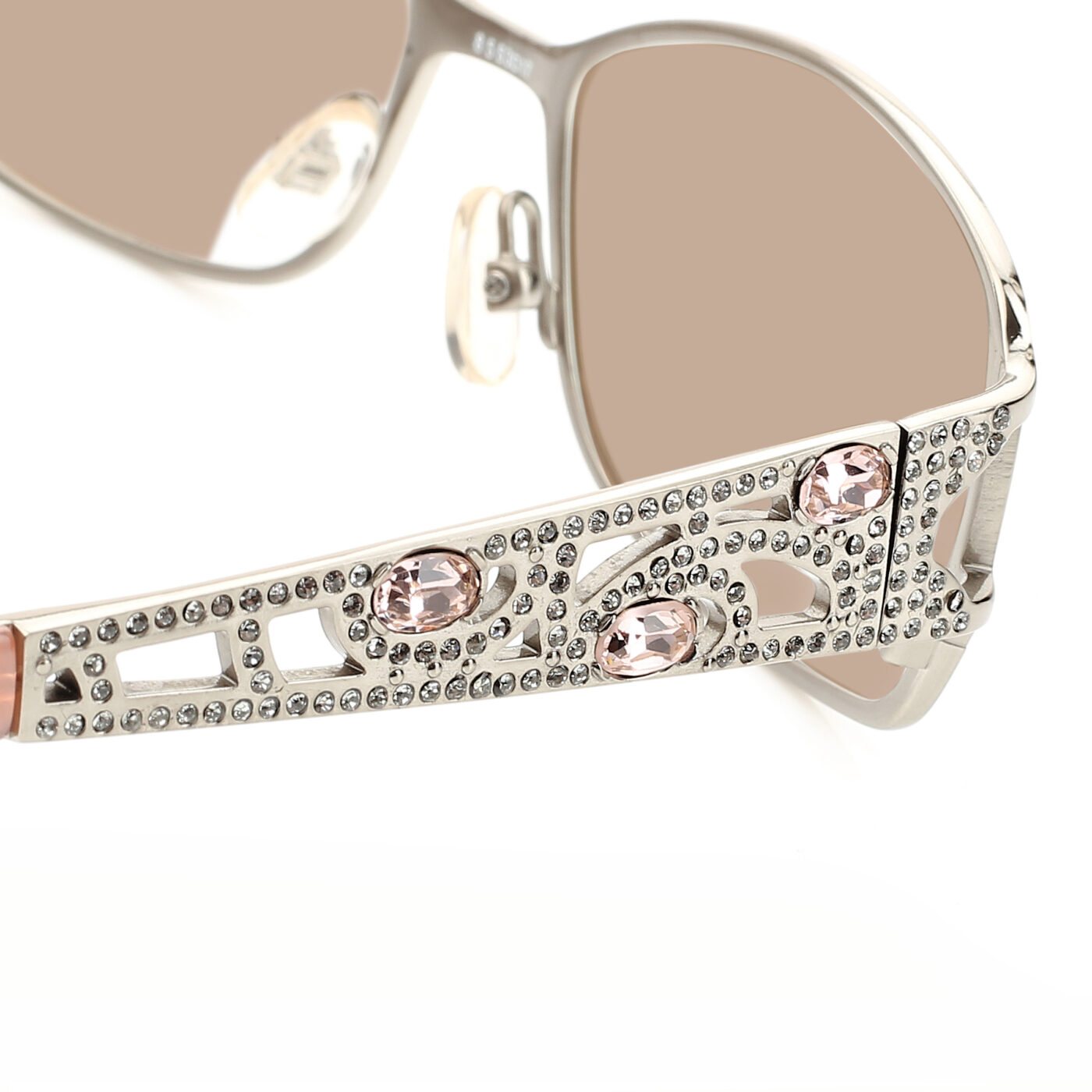 Valentino '90s Baby Pink Crystals Sunglasses with Brown Lenses - Image 3