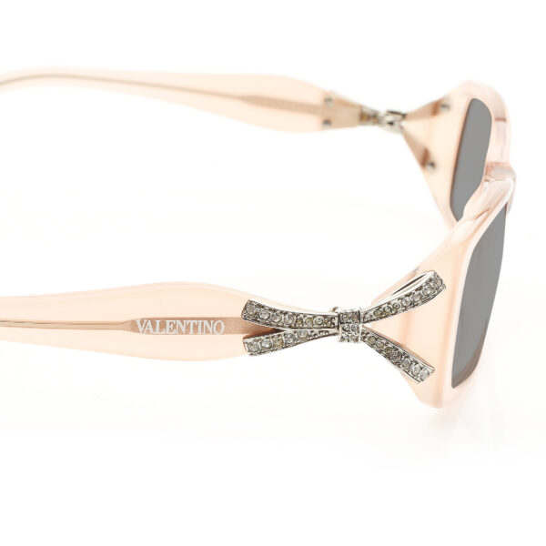 Valentino '00s Powder Pink Crystal Bow Plastic Sunglasses with Black Lenses - Image 3