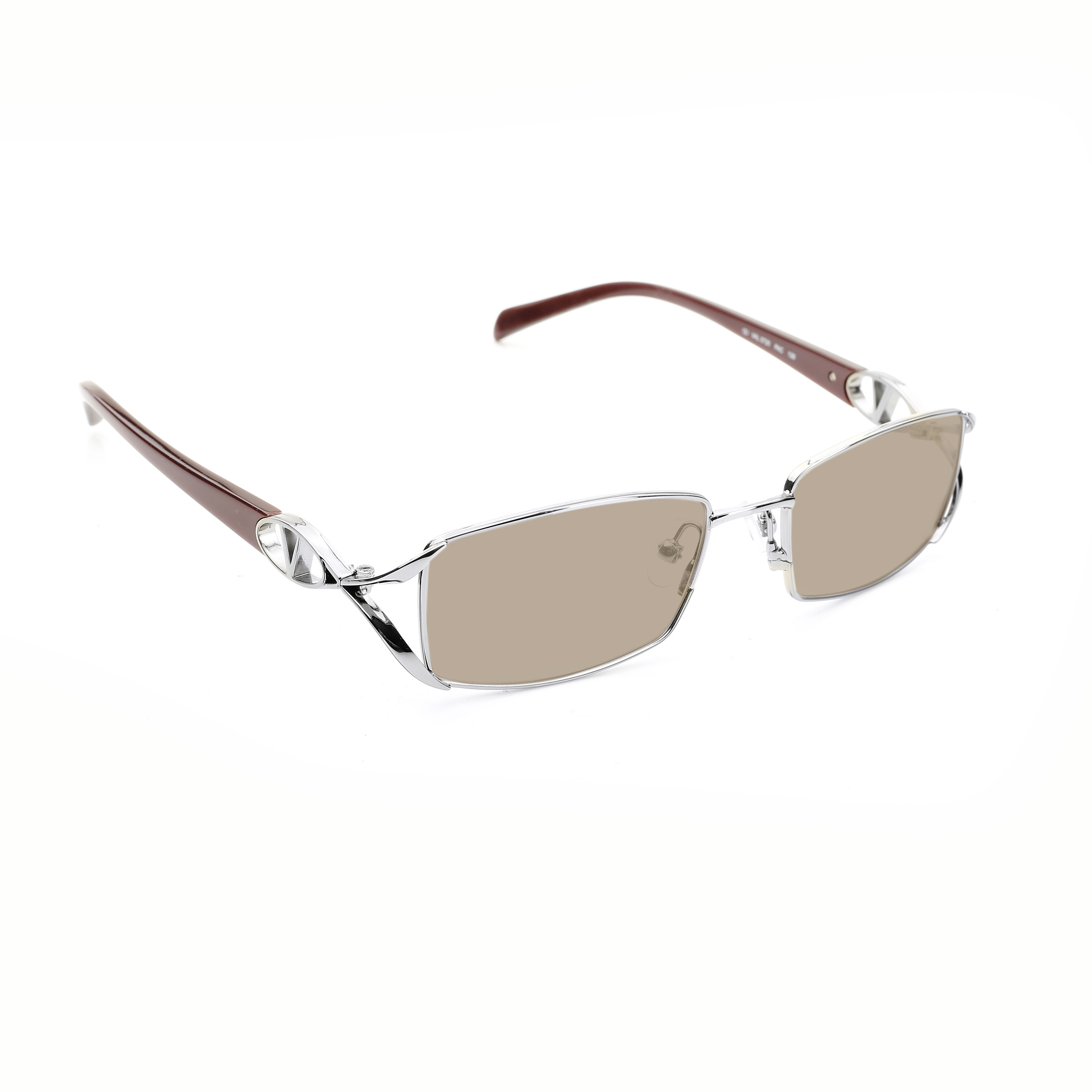 VALENTINO-VAL5720 (4) Valentino '90s Signature Brown Metal Rectangular Sunglasses with Brown Lenses - Image 1