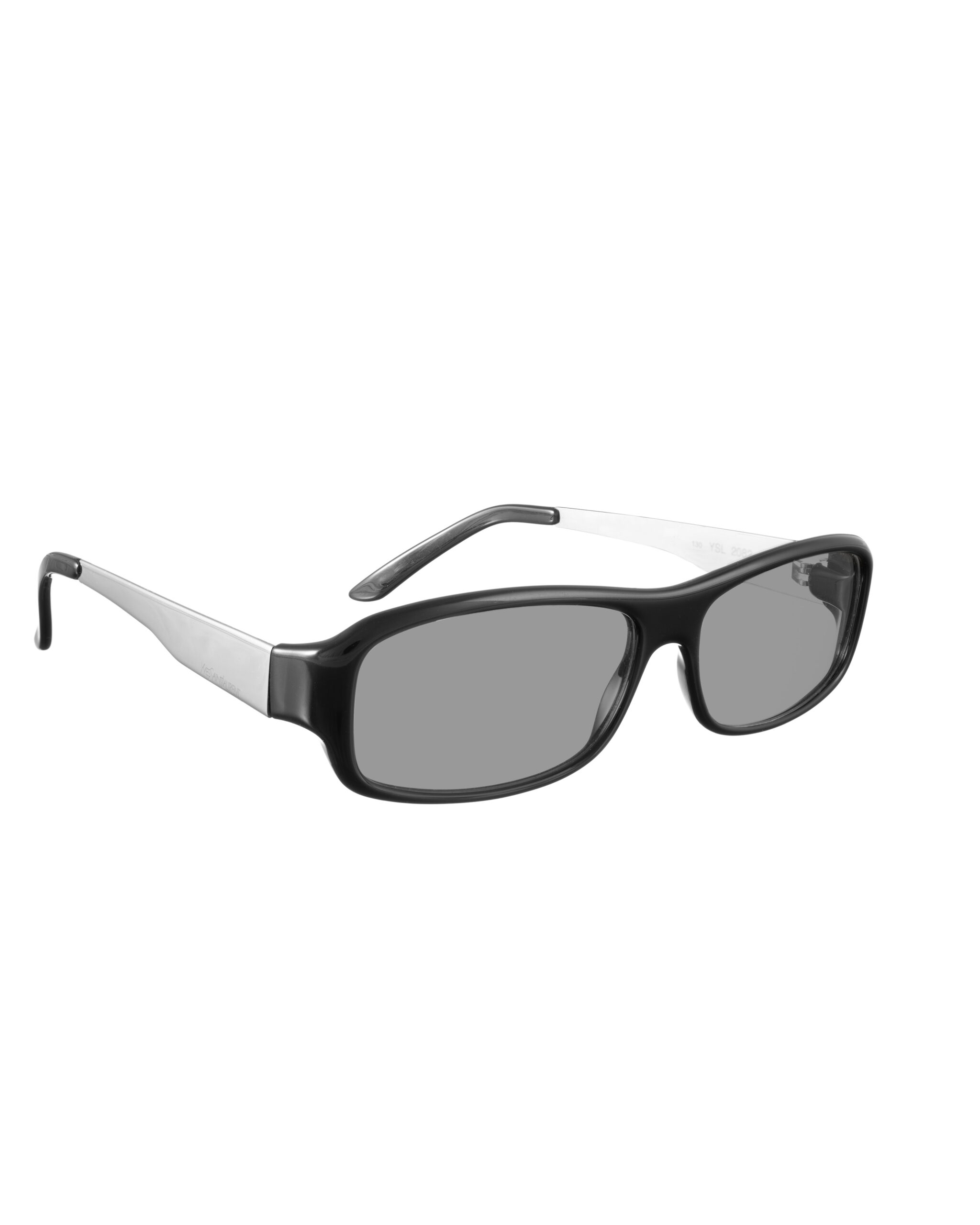 YSL 2082 7E4-2 Yves Saint Laurent 00s Black and Silver Rectangular Sunglasses with Black Lenses - Image 1