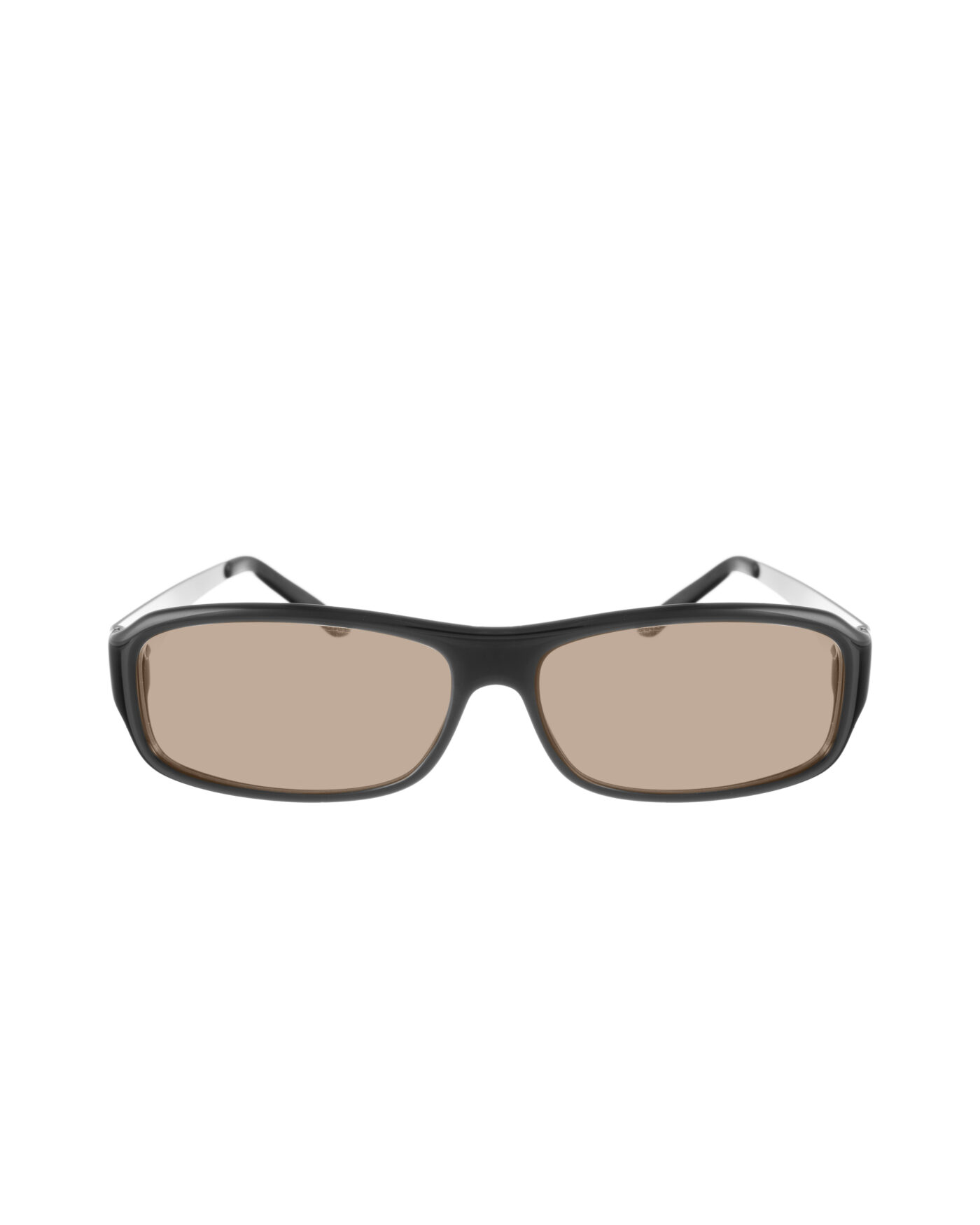 Yves Saint Laurent 00s Black and Silver Rectangular Sunglasses with Brown Lenses - Image 2