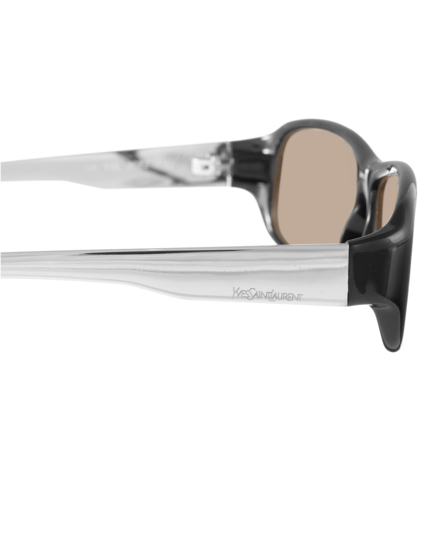 Yves Saint Laurent 00s Black and Silver Rectangular Sunglasses with Brown Lenses - Image 3