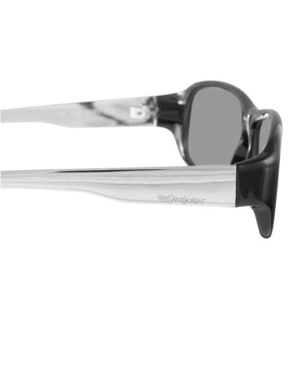Yves Saint Laurent 00s Black and Silver Rectangular Sunglasses with Black Lenses - Image 3
