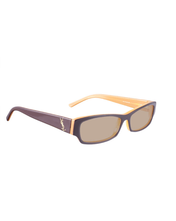 YvesSaintLaurent 00s Beige and Black Sunglasses with Gold Logo with Brown Lenses