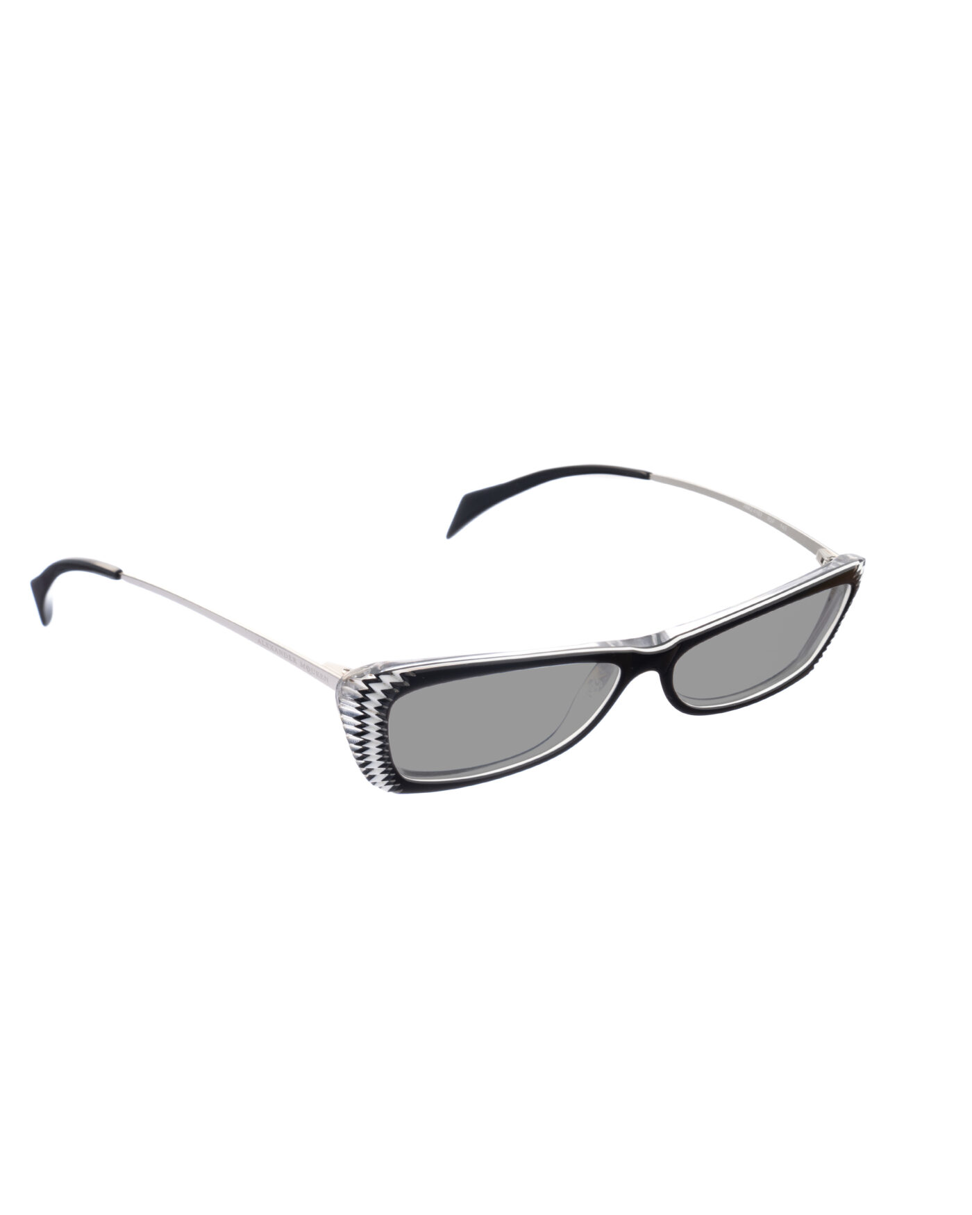 Alexander McQueen '90s Black & White Cat-Eye Sunglasses with Black Lenses - Image 2