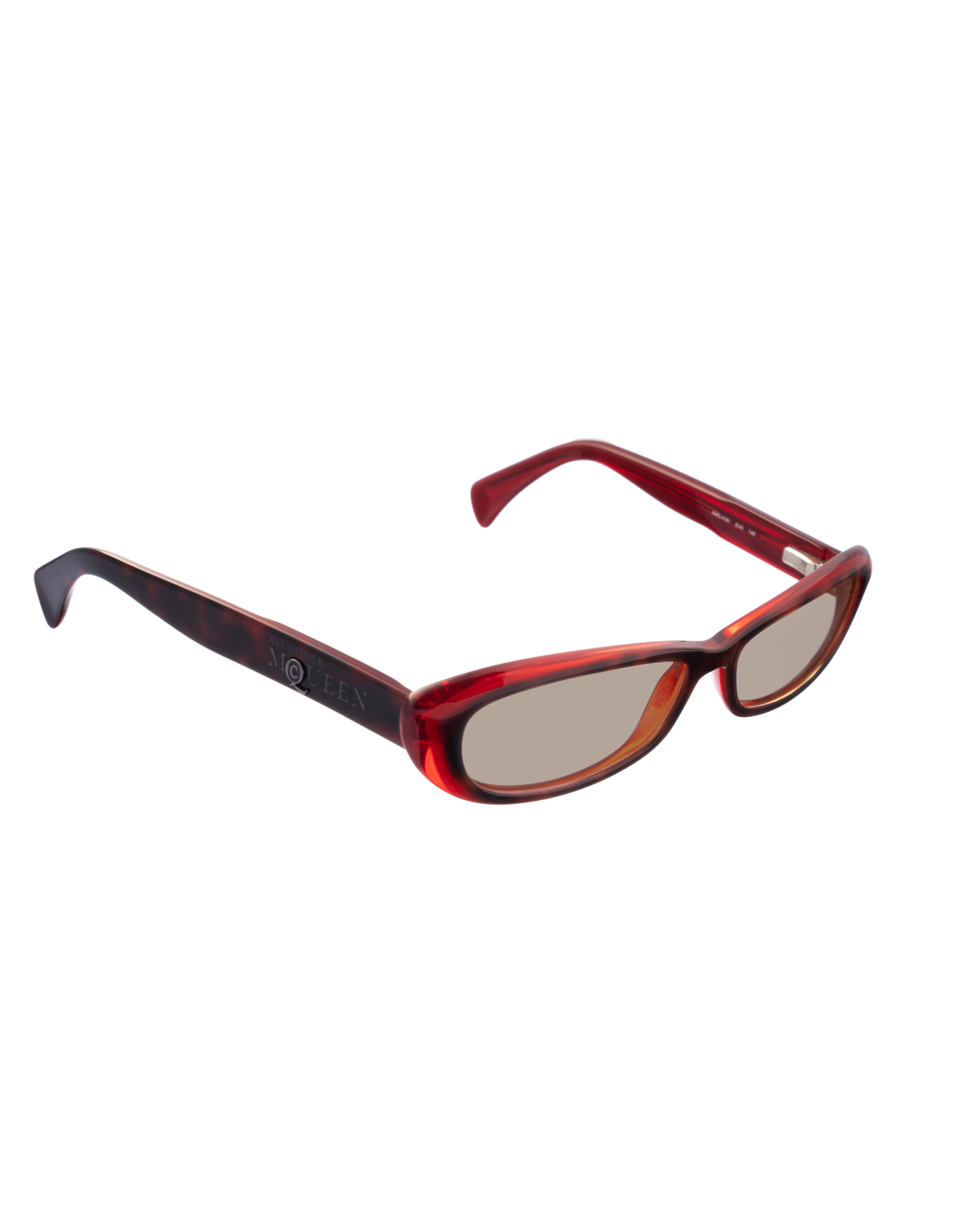 amq 4181 ev0-2 (2) Alexander McQueen 90s Dark Red Cat Eye Transparent Sunglasses with Brown Lenses - Image 1