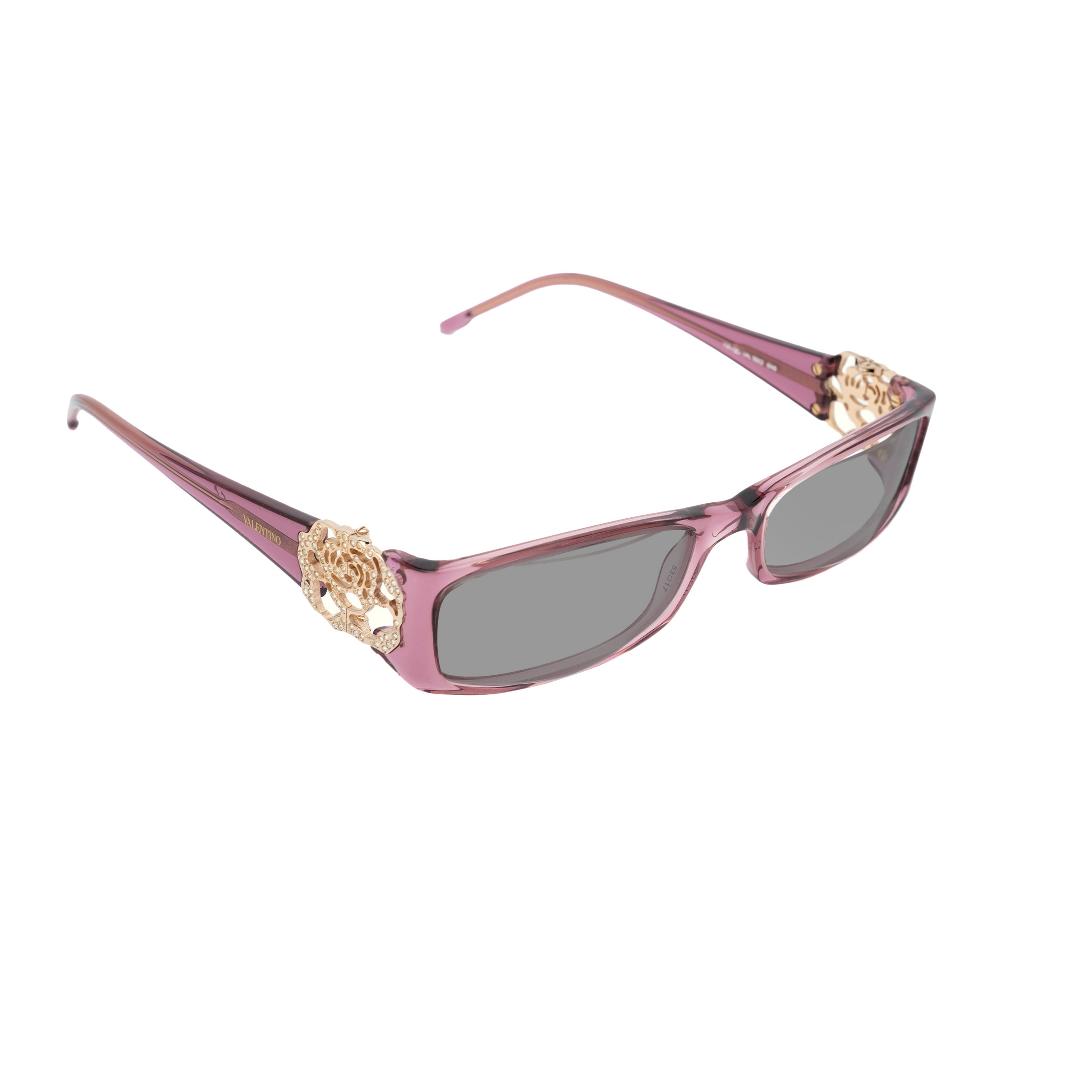 valentino val 5652 6n9-pink-1 1 Valentino '00s Violet Rose with Gems Sunglasses with Black Lenses - Image 1