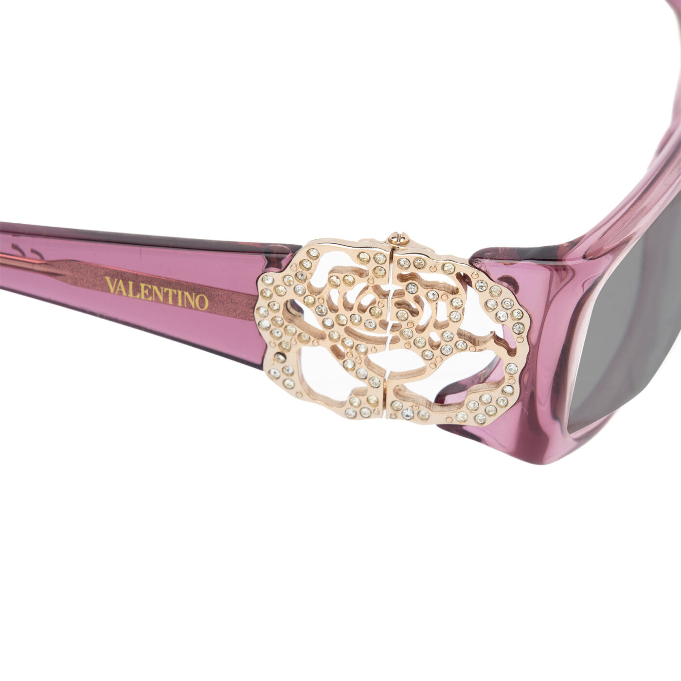 Valentino '00s Violet Rose with Gems Sunglasses with Black Lenses - Image 3
